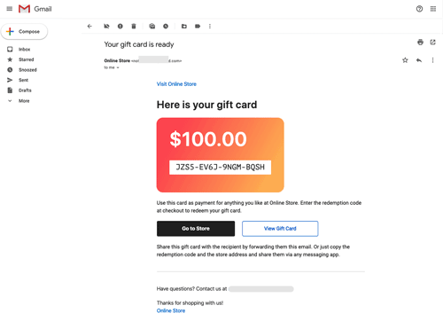 Gift Card Example Email After Purchase Charles Collectibles and Books Image